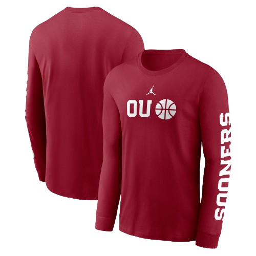 Men s Jordan Crimson OU Basketball Icon Long sleeve Cotton Tee Balfour of Norman