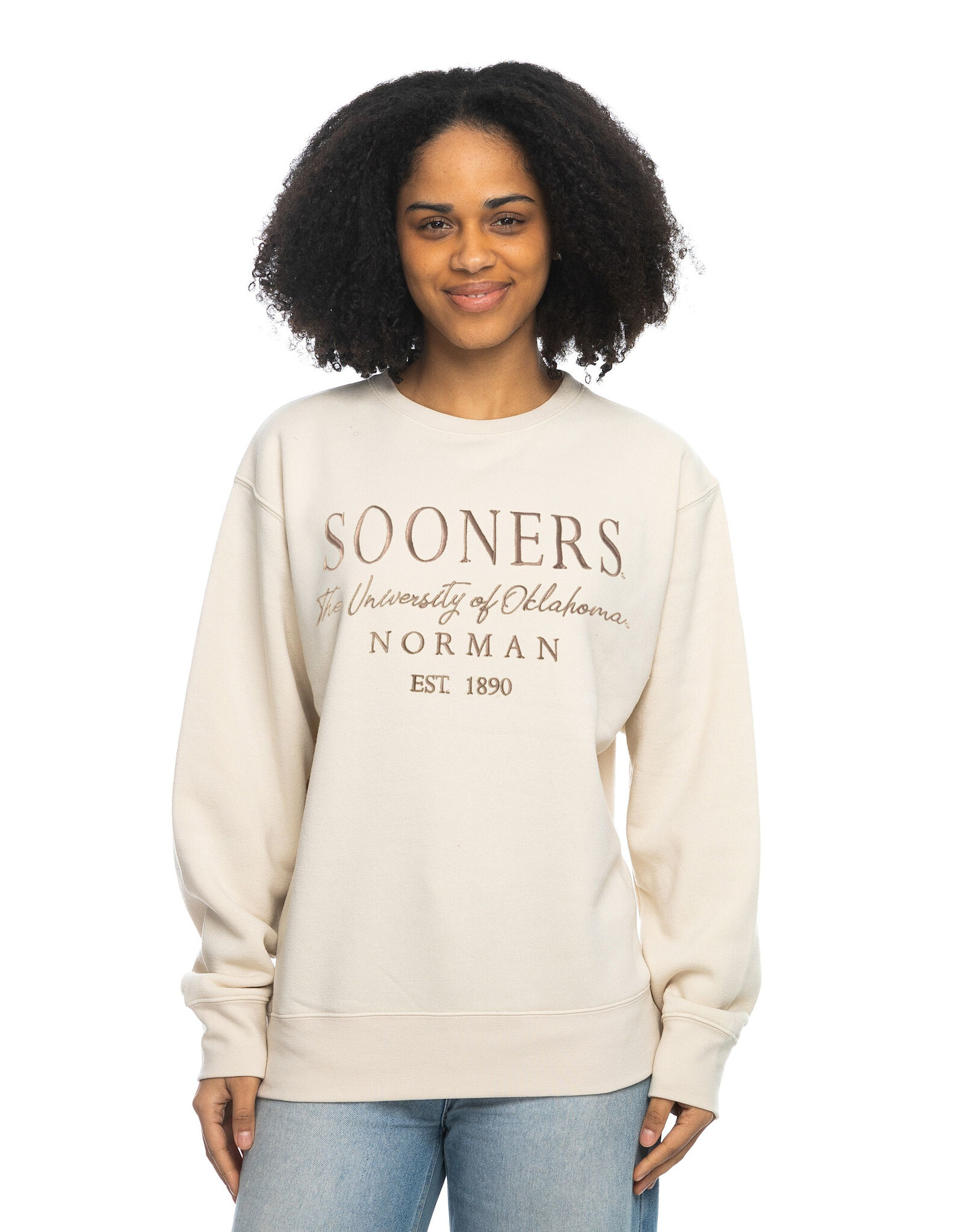 ZooZatz Women's Sand Sooners U of O Embroidered Crewneck