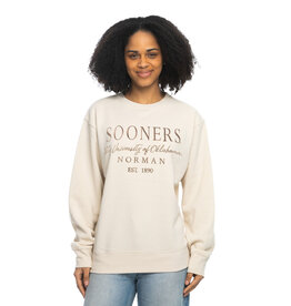 ZooZatz Women's Sand Sooners U of O Embroidered Crewneck