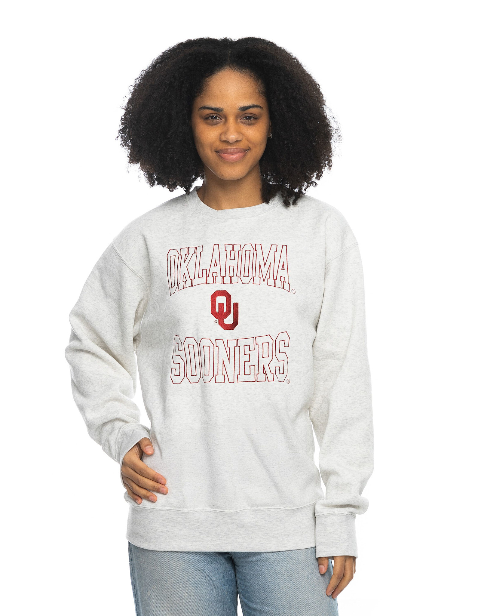 ZooZatz Oatmeal Oklahoma OU Sooners Embroidered Sport Crew
