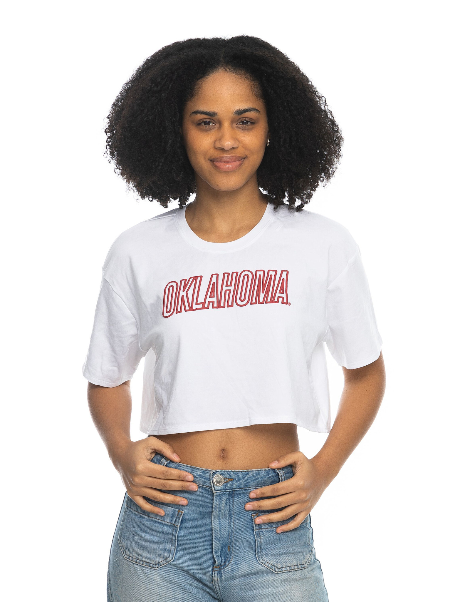 ZooZatz Women's Oklahoma White Boxy Crop Top