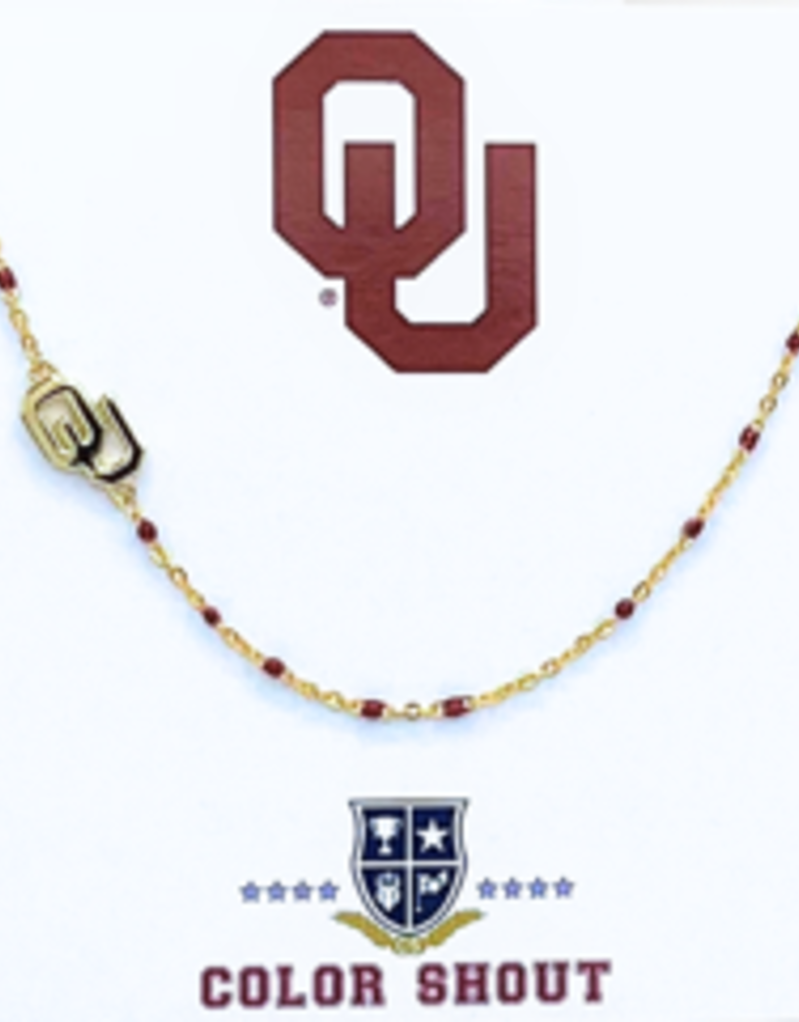 Color Shout OU Side Set Logo On Enamel Bead Necklace