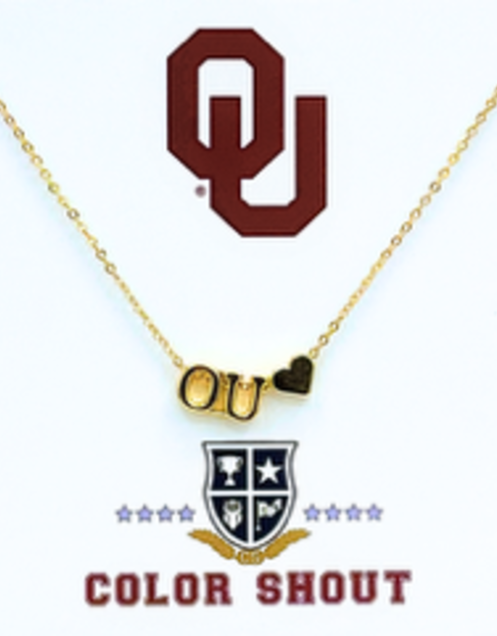 Color Shout I Love College OU Heart Necklace