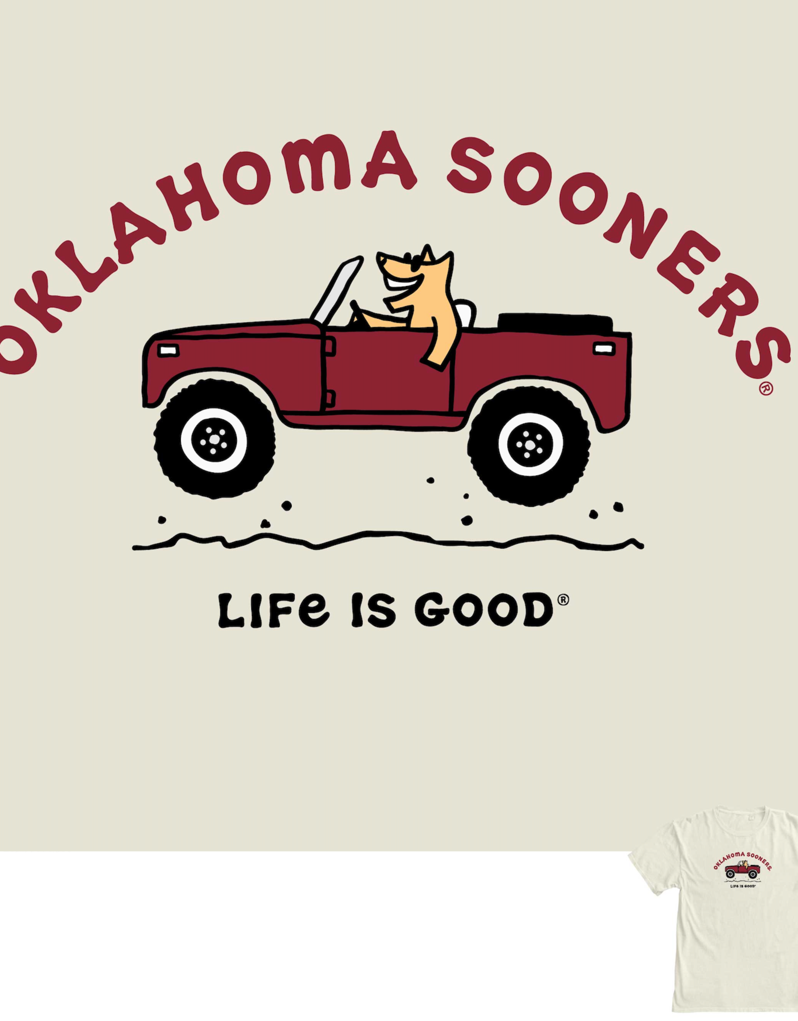Blue 84 Life is Good Sooner Jake 4 Wheelin Dyed Ringspun Tee