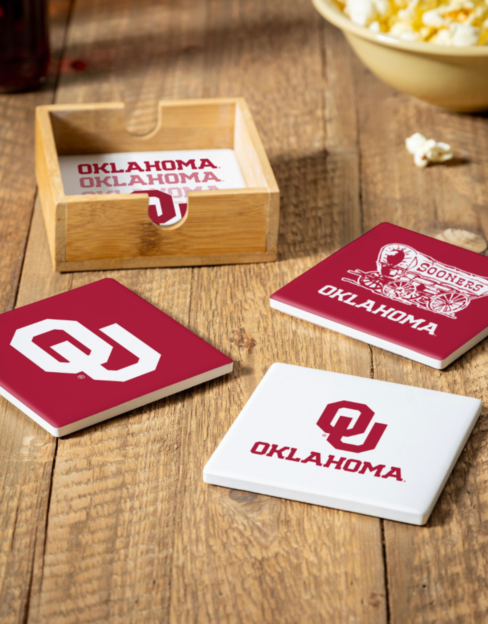 Evergreen OU 4-Piece Coaster Set w/ Wood Caddy