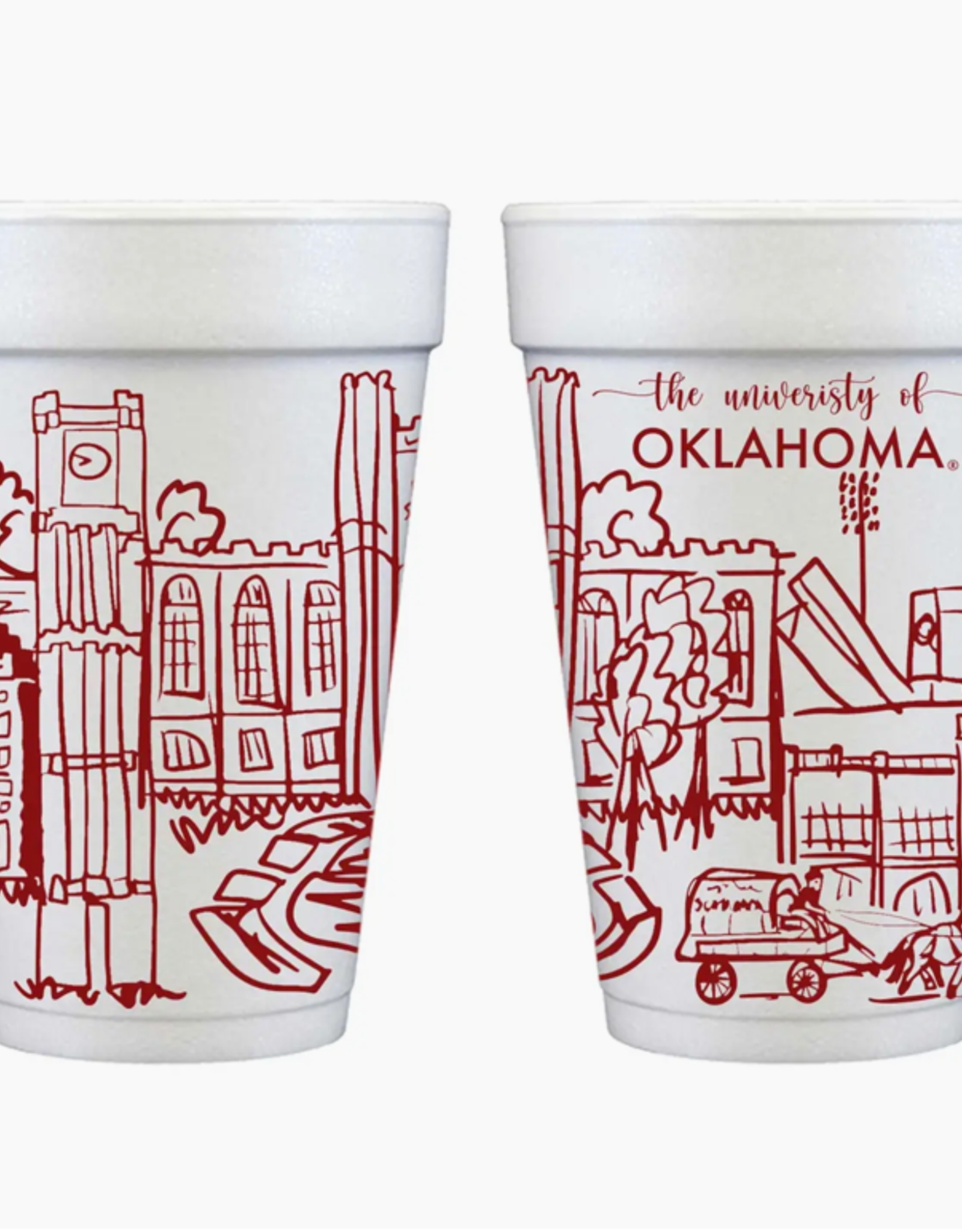Two Funny Girls OU Campus Skyline 16oz Styrofoam Cup (10 pack)