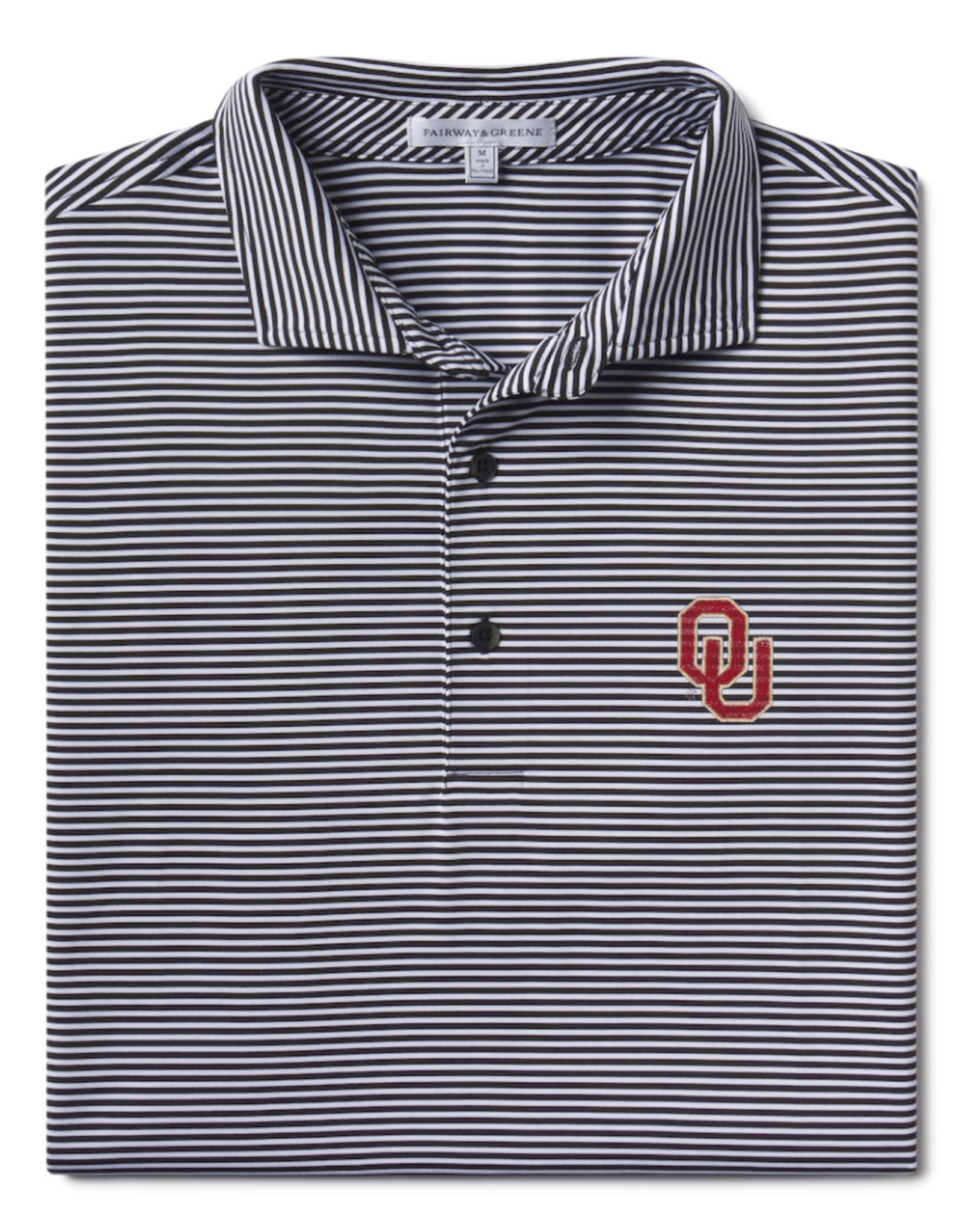 Fairway and Greene Men's OU Black/White Park Stripe Polo
