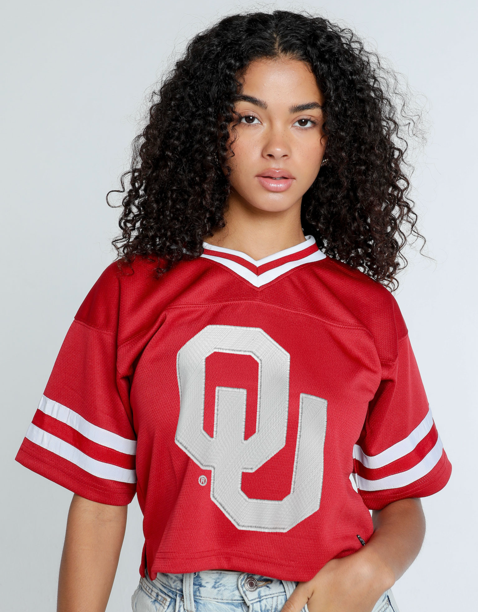 Hype & Vice Women's OU Cropped Boxy Football Jersey