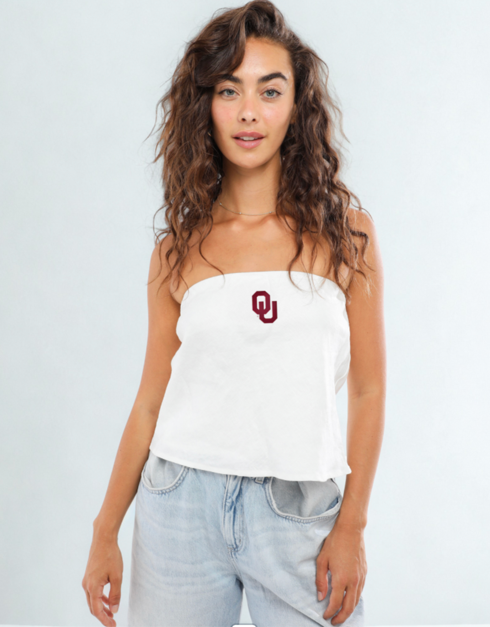 Hype & Vice Women's OU White Linen Tube Top