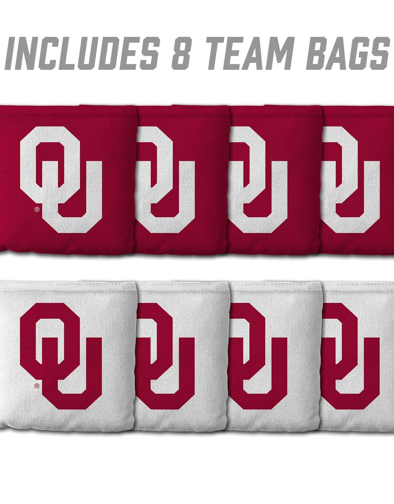 You The Fan OU 8 Pack Cornhole Bags (4 Crimson/4 White)
