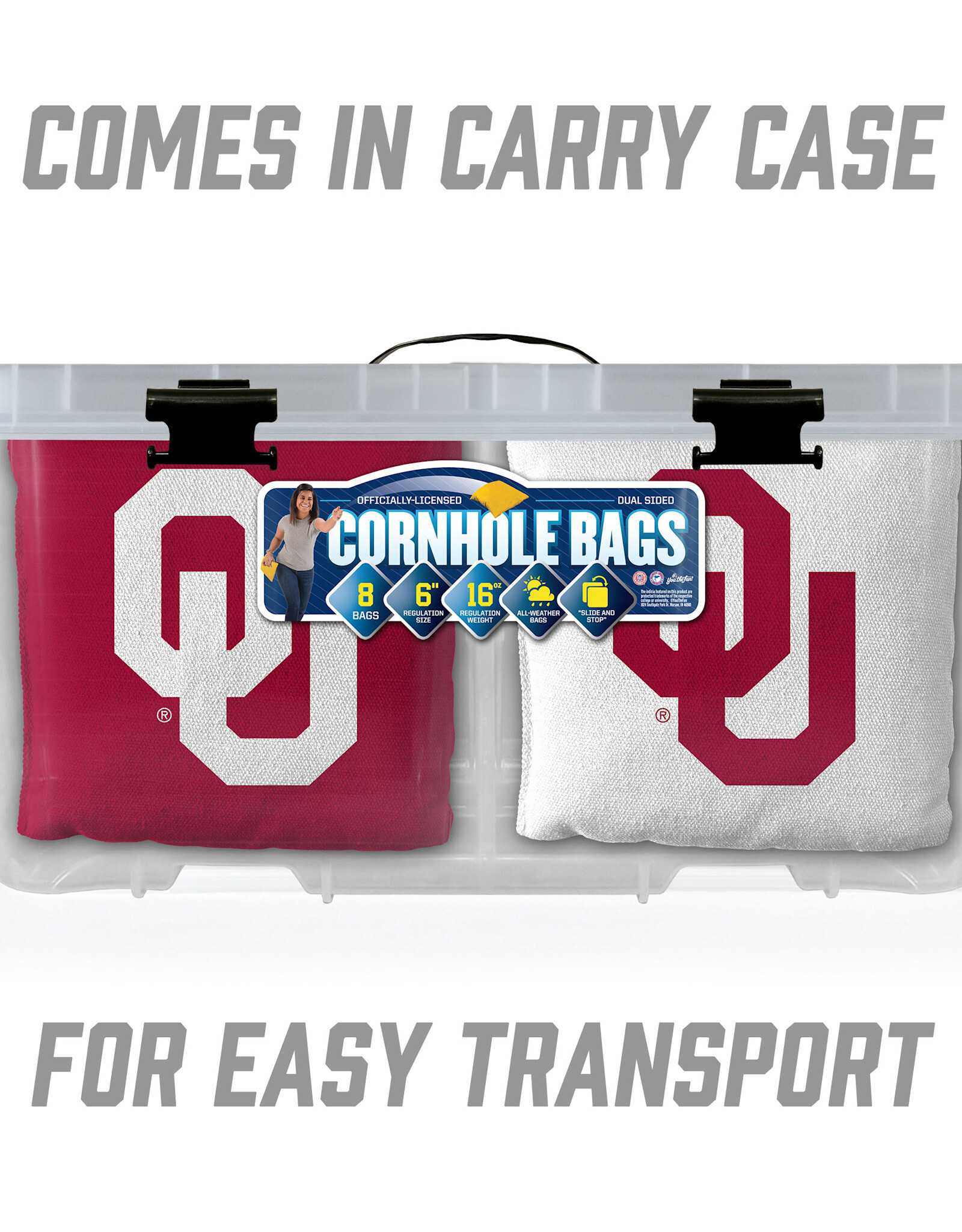 You The Fan OU 8 Pack Cornhole Bags (4 Crimson/4 White)