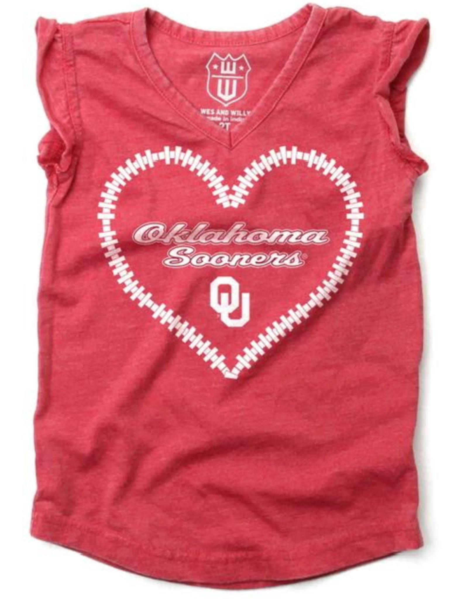 Wes & Willy Youth Girls' OU Sooners Ruffle Sleeve Tee