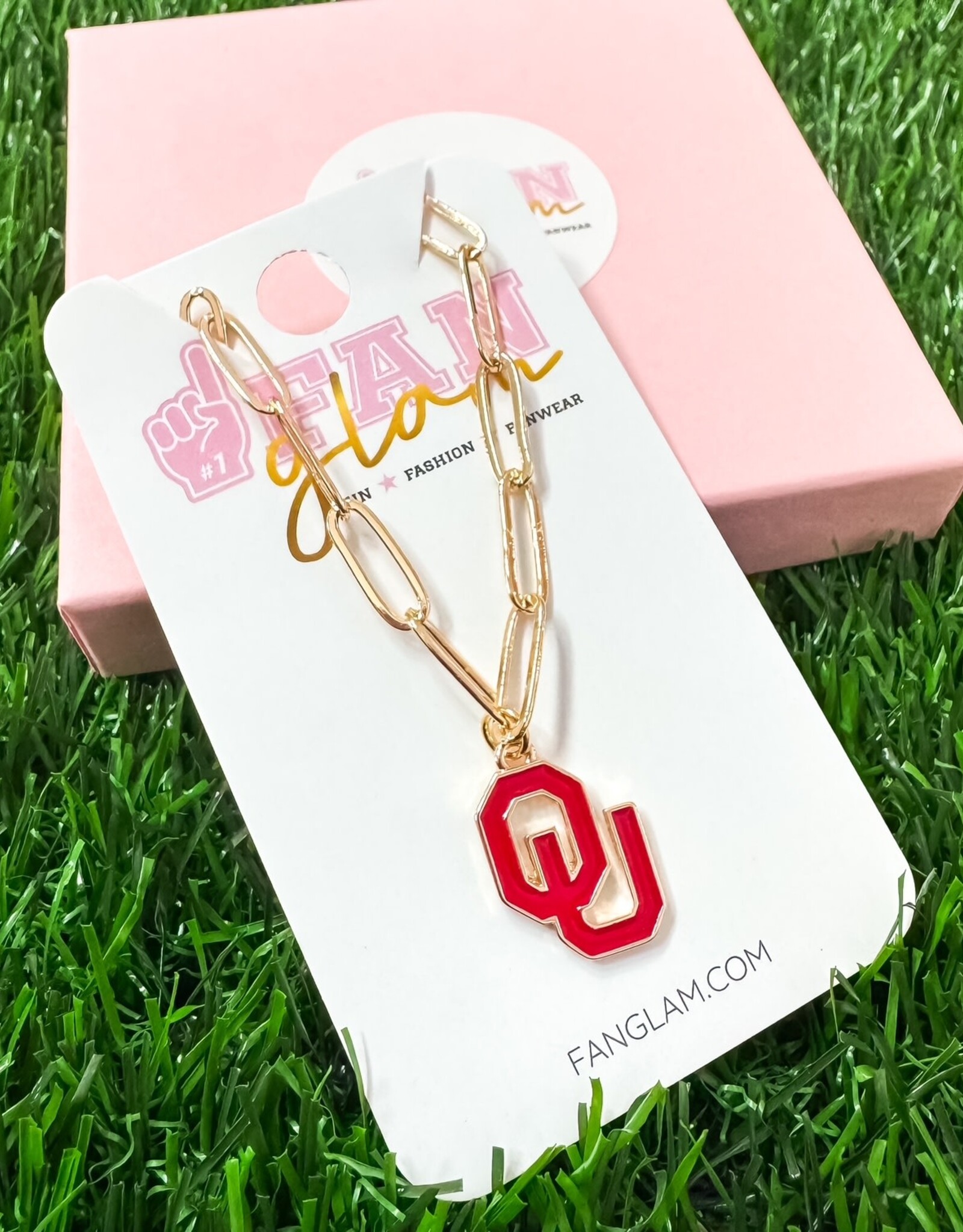 Fan Glam Enamel OU Paper Clip Necklace