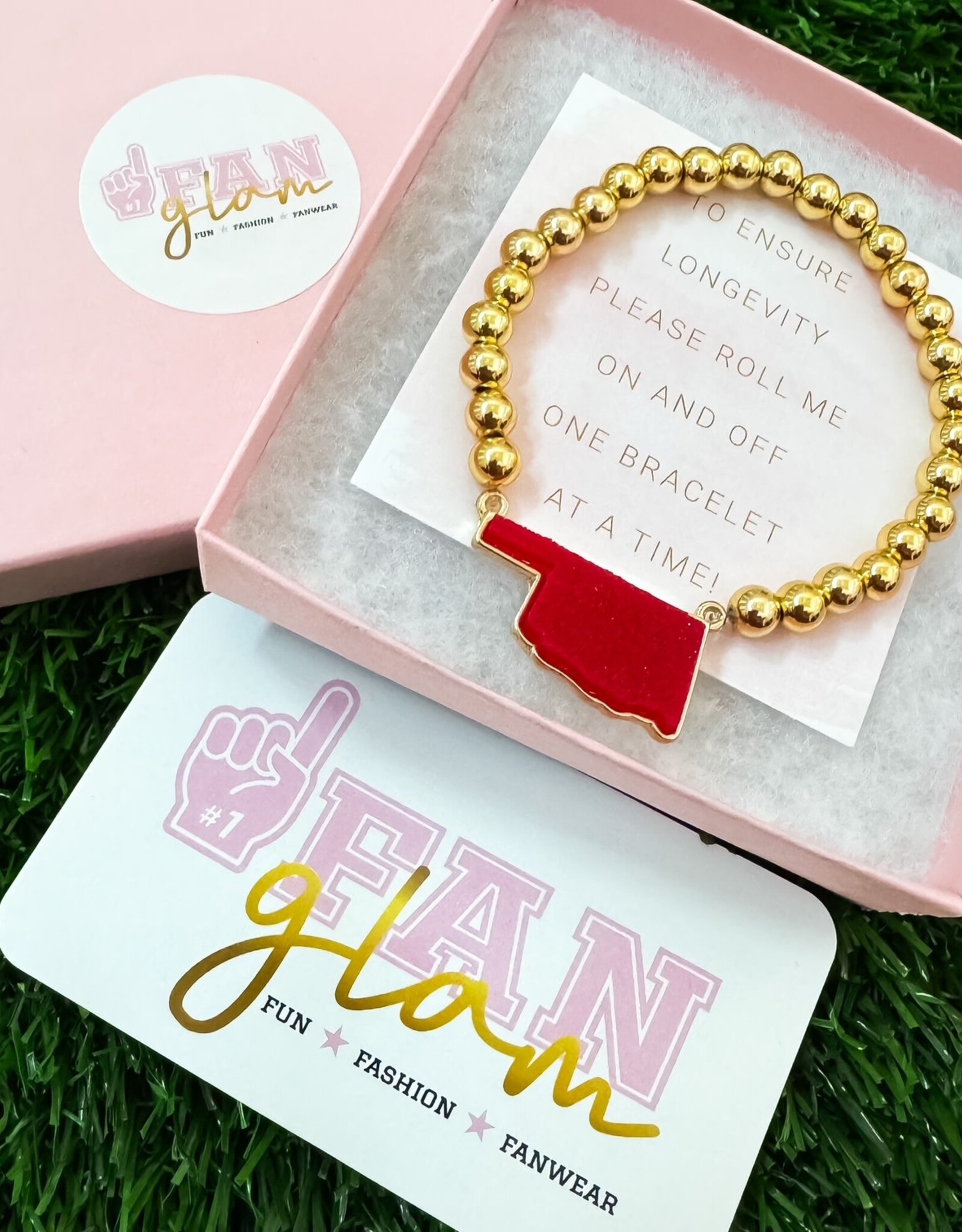 Fan Glam State Charm Gold Bead Bracelet