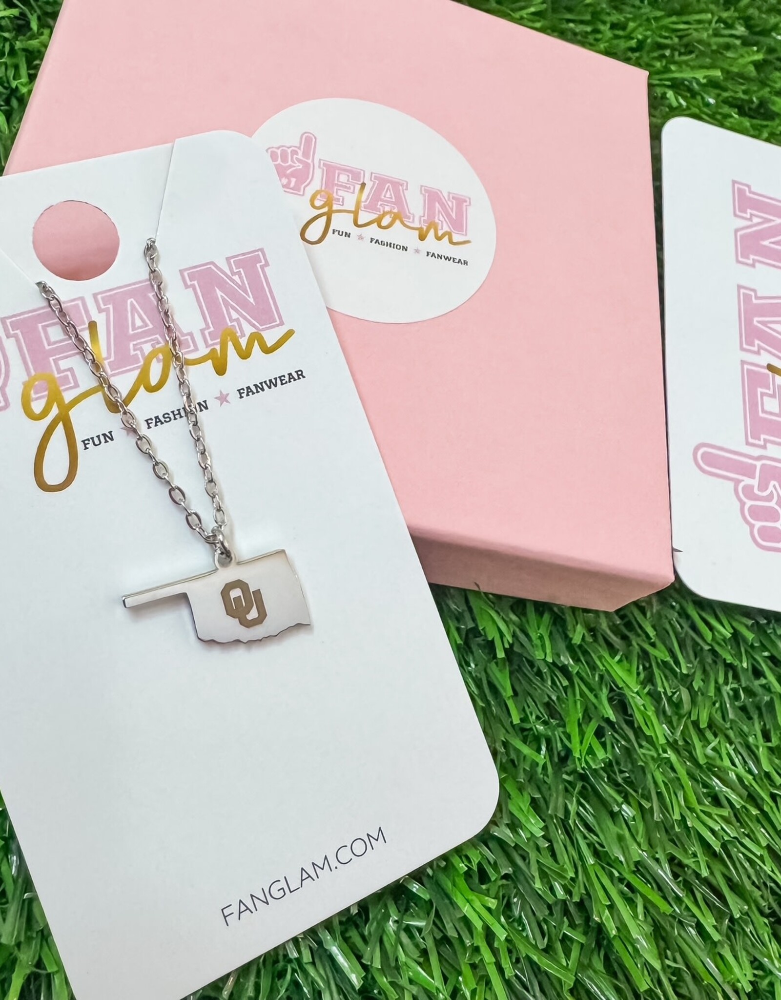 Fan Glam State of Oklahoma with OU Silver Necklace