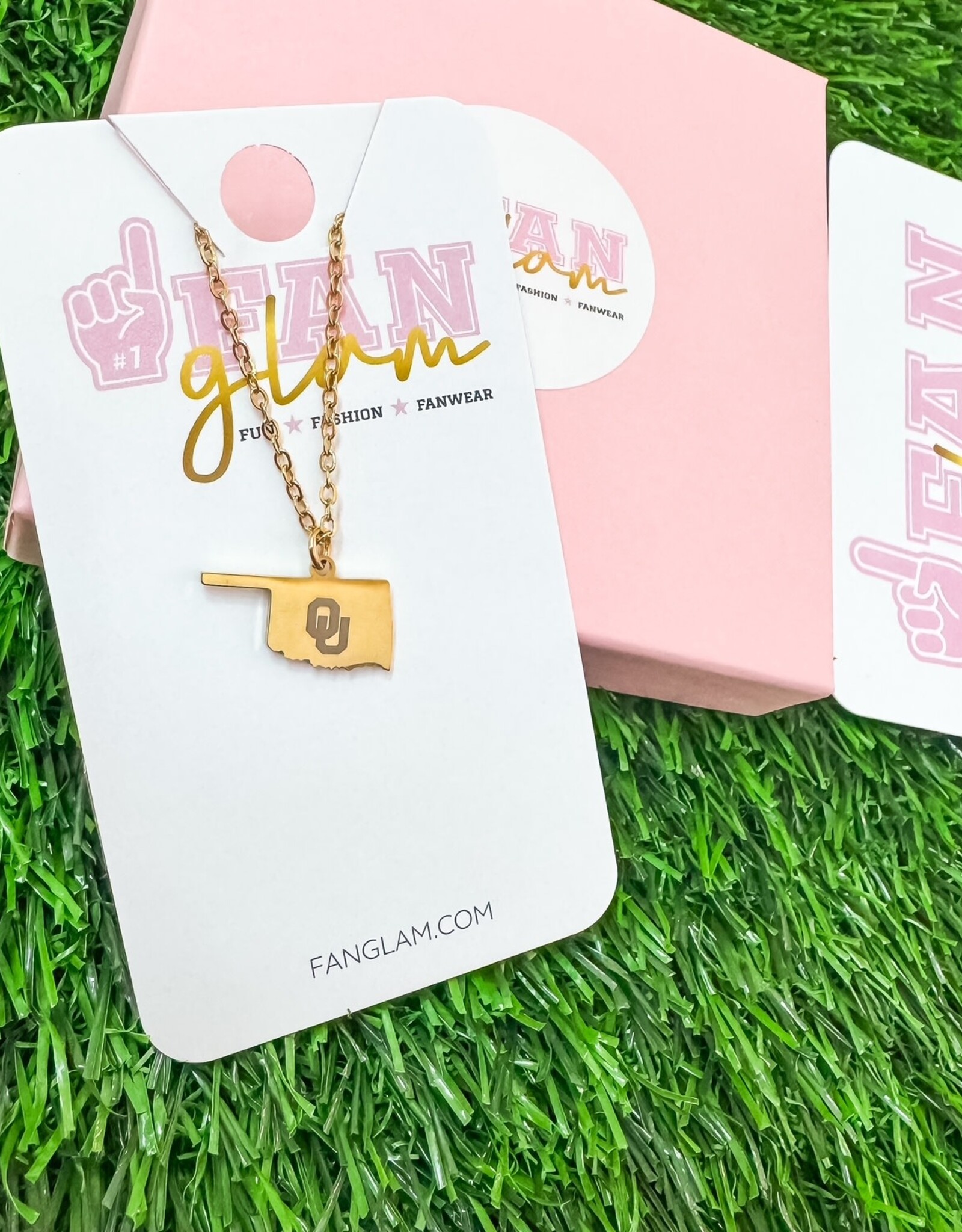Fan Glam State of Oklahoma with OU Gold Necklace