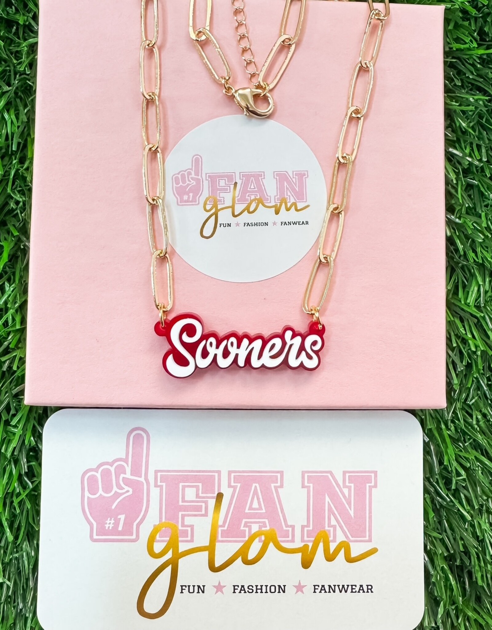 Fan Glam Sooners Gold Paper Clip Chain Necklace