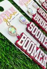 Fan Glam Boomer Sooner Block Dangle Earrings