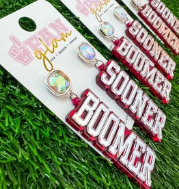 Fan Glam Boomer Sooner Block Dangle Earrings