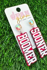 Fan Glam Boomer Sooner Block Dangle Earrings