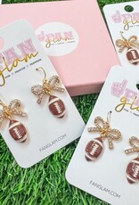 Fan Glam Dangle Rhinestone Bow with Football Earrings