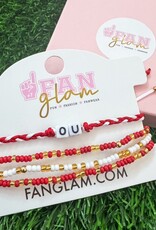 Fan Glam Stack of 4 Bracelets With OU Braided Tassel