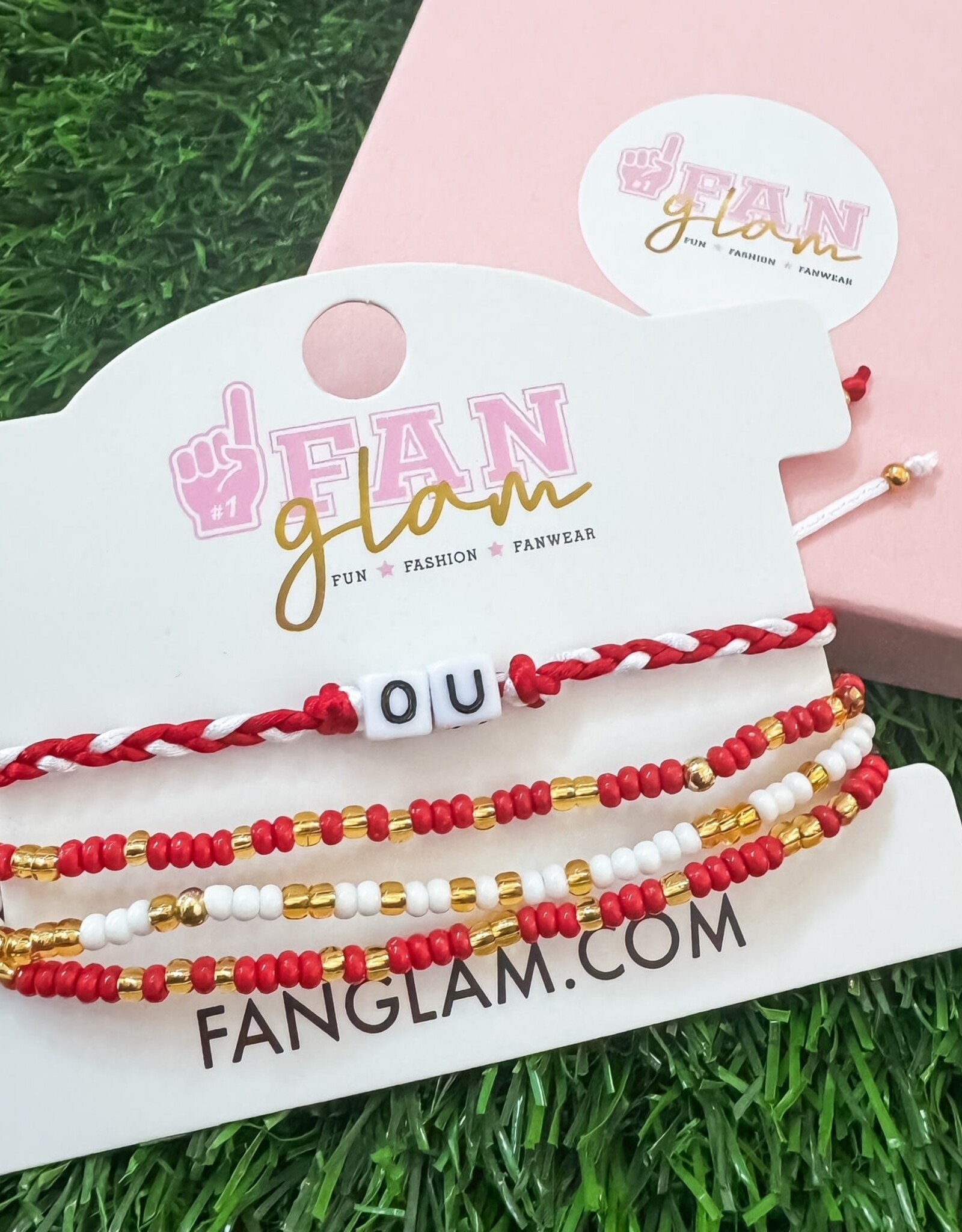 Fan Glam Stack of 4 Bracelets With OU Braided Tassel