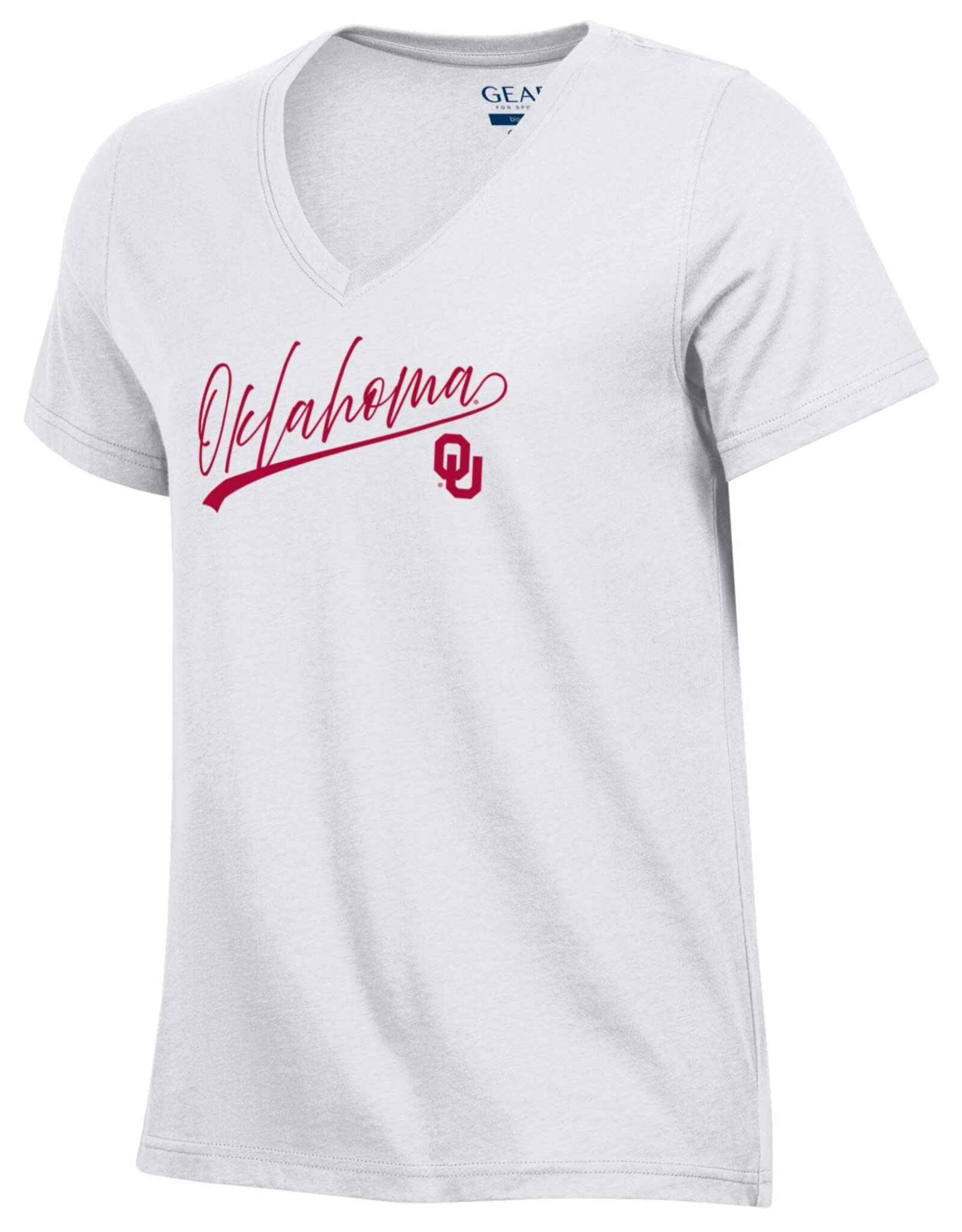 Gear For Sports Women's White Oklahoma Script V-Neck SS Tee
