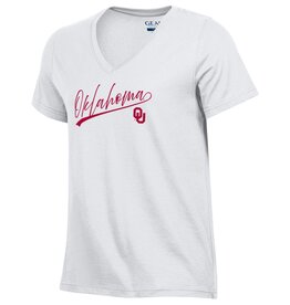 Gear For Sports Women's White Oklahoma Script V-Neck SS Tee