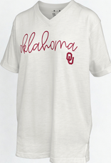Pressbox Women's White Script Oklahoma OU V-neck Slub Top Pressbox Women's White Script Oklahoma OU V-neck Slub Top