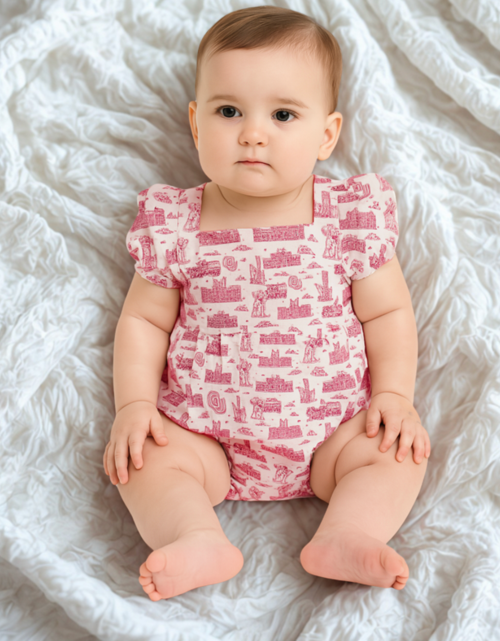 Stewart Simmons Infant Girl's Team Toile Puff Sleeve Onesie