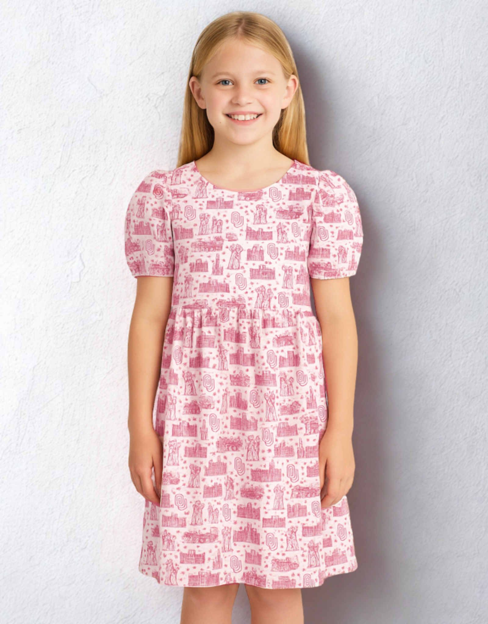 Stewart Simmons Girl's OU Team Toile Puff Sleeve Dress