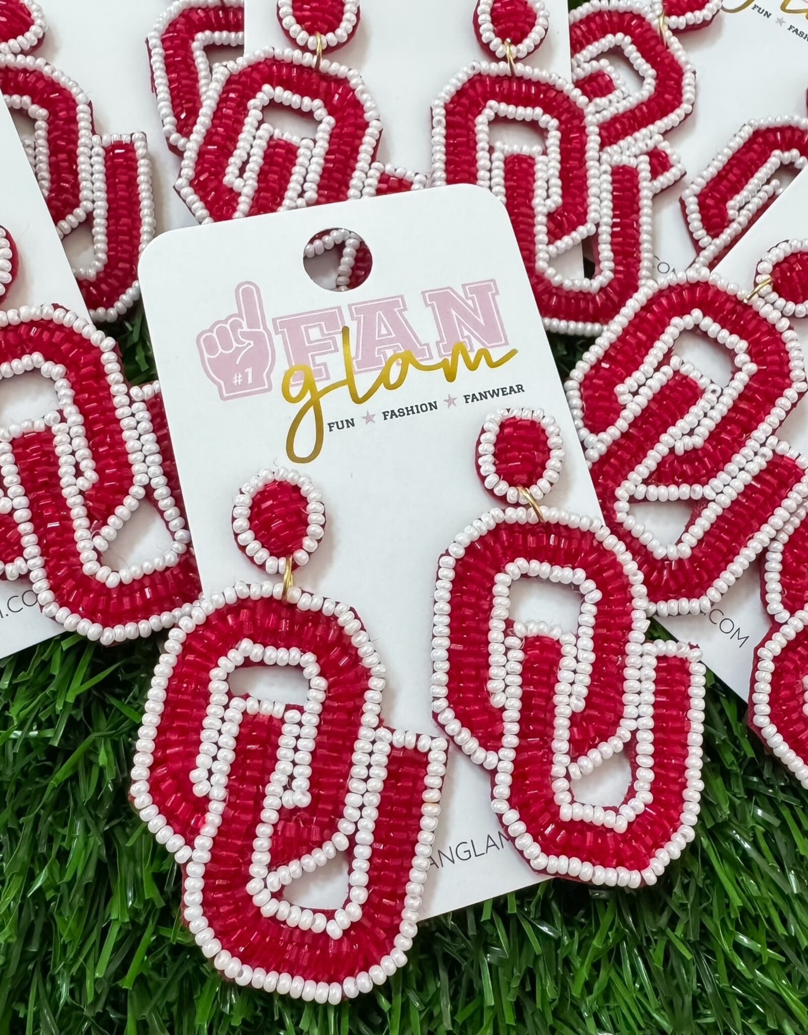 Fan Glam OU Beaded Dangle Earrings