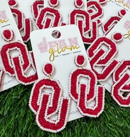 Fan Glam OU Beaded Dangle Earrings