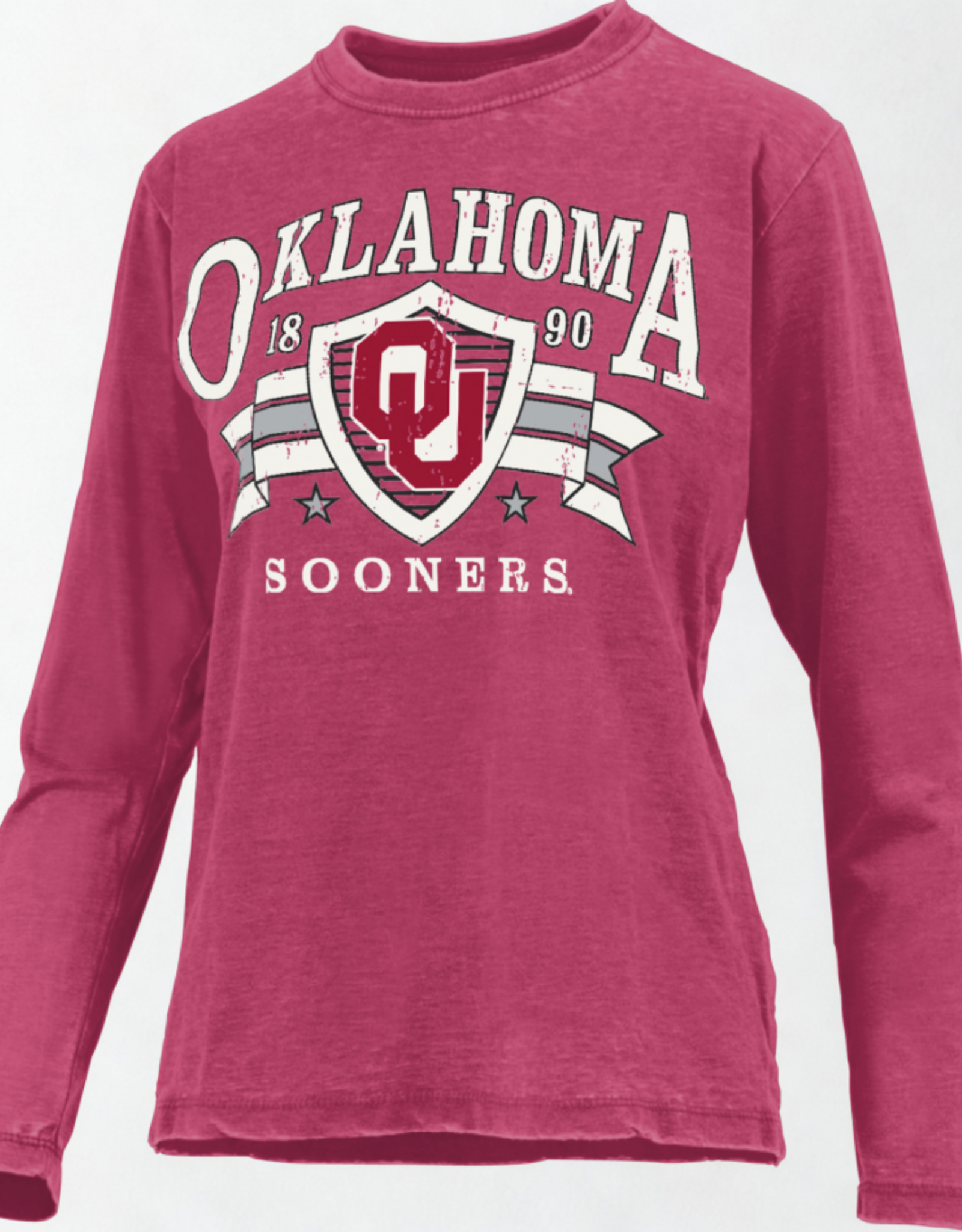 Pressbox Women's  Crimson Windsor Oklahoma Burnout LS Tee