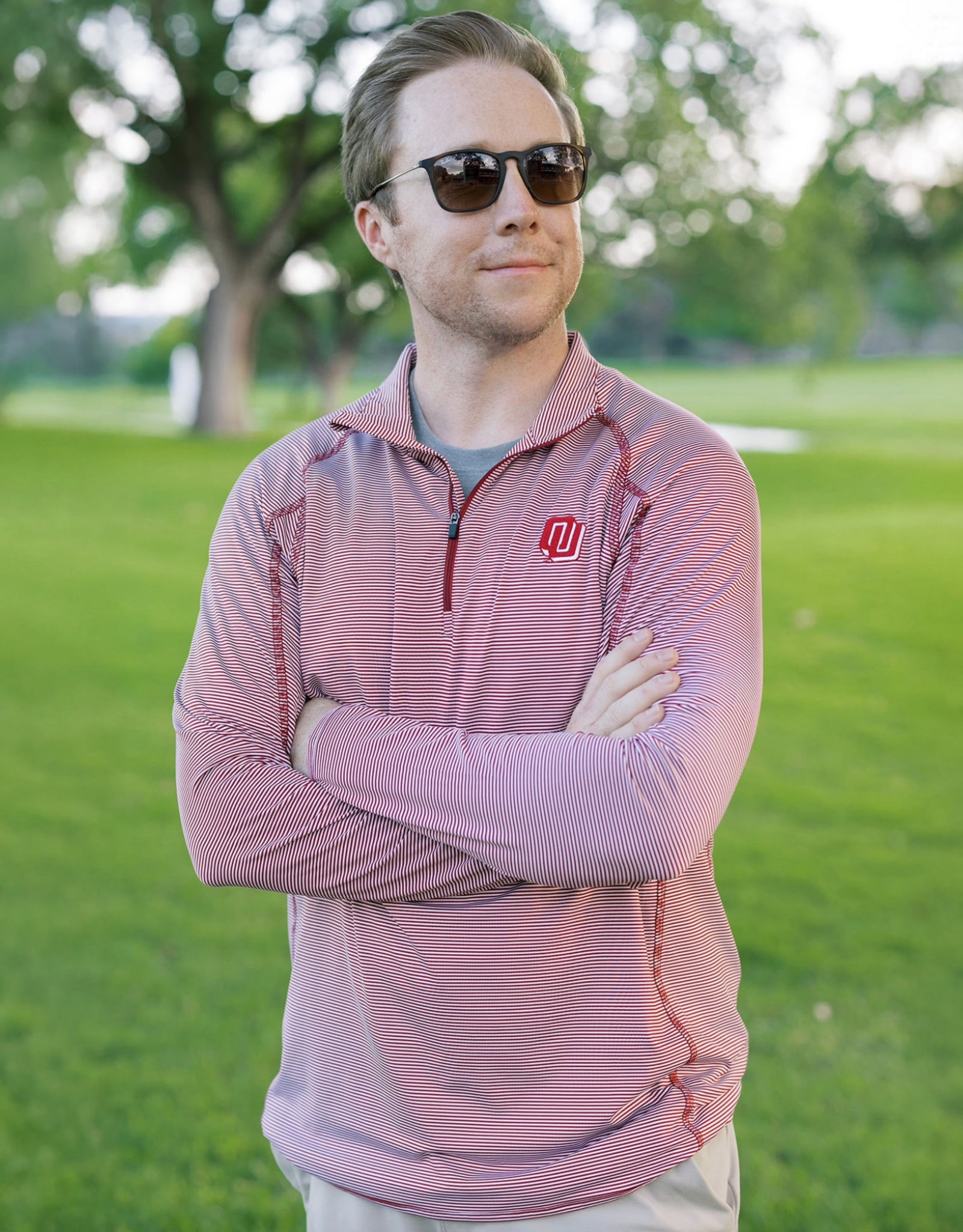 Red & West Mens Disco OU 1/4 Zip Striped Pullover