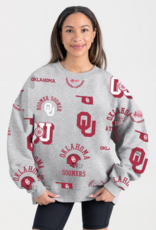 Gameday Couture Womens Gray All Over OU Designs Premium Crewneck Gameday Couture Womens Gray All Over OU Designs Premium Crewneck