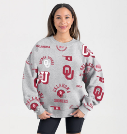 Gameday Couture Womens Gray All Over OU Designs Premium Crewneck Gameday Couture Womens Gray All Over OU Designs Premium Crewneck