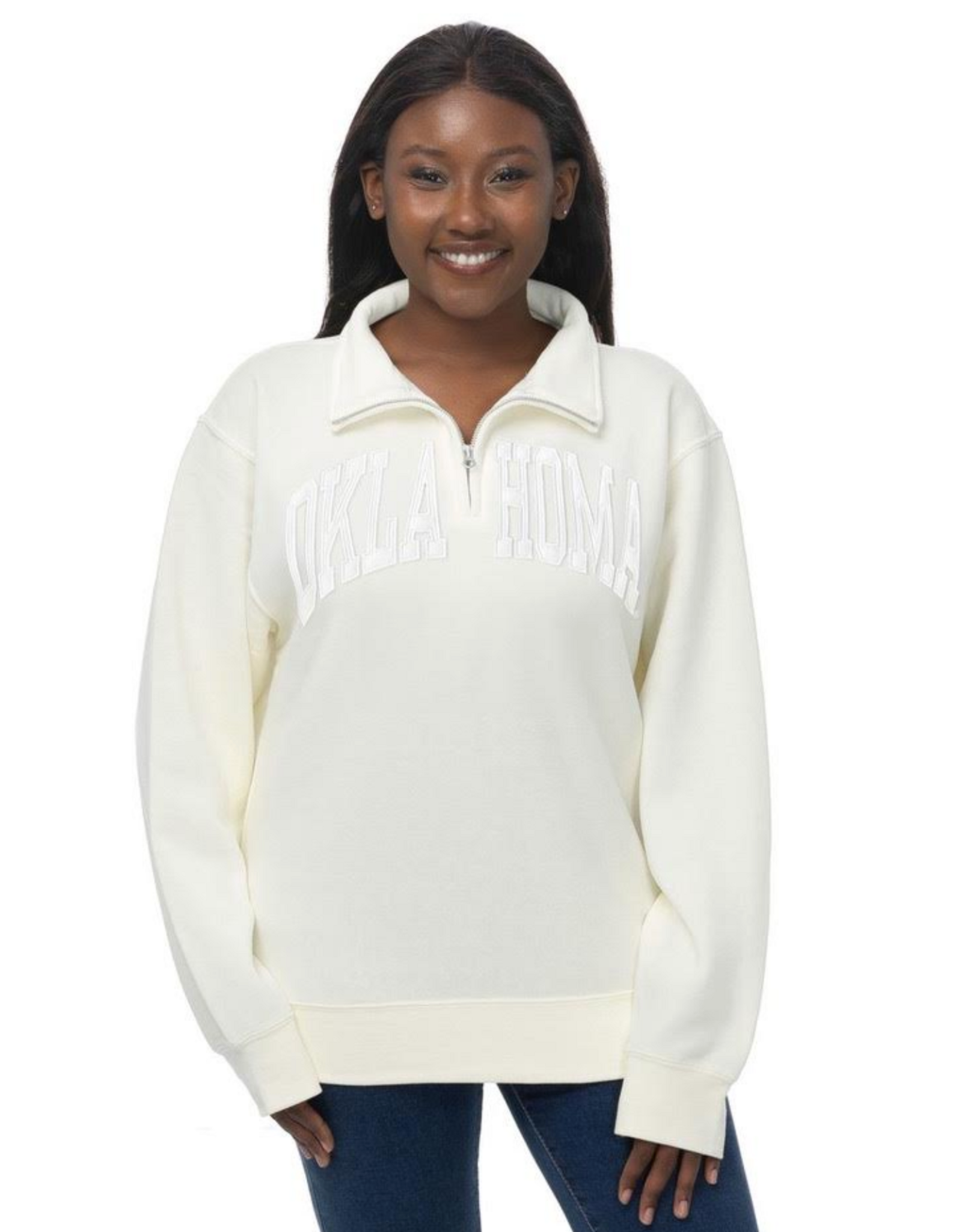 ZooZats Women's White on White Oklahoma 1/4 Zip