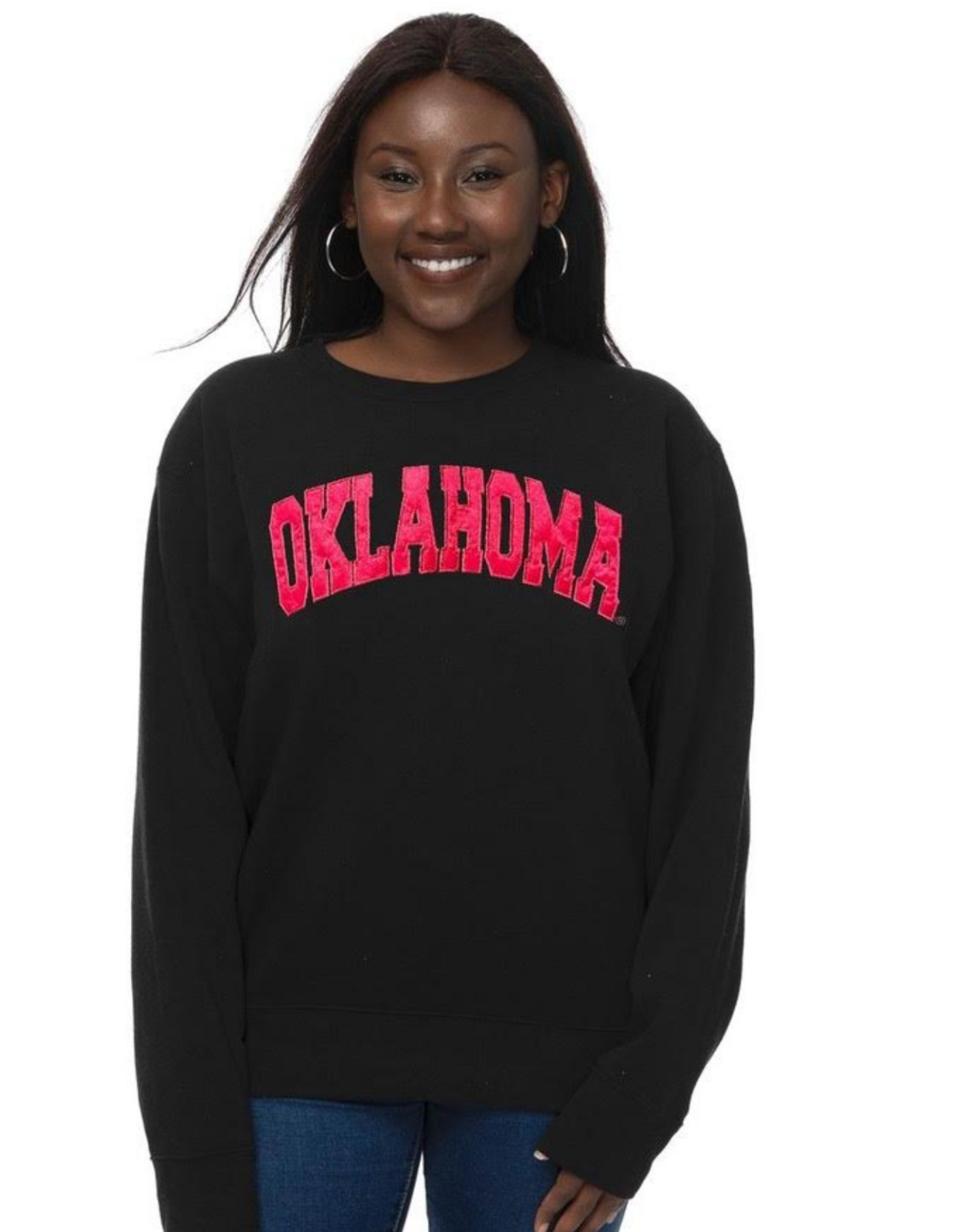 ZooZatz Womens Satin Oklahoma on Black Crewneck