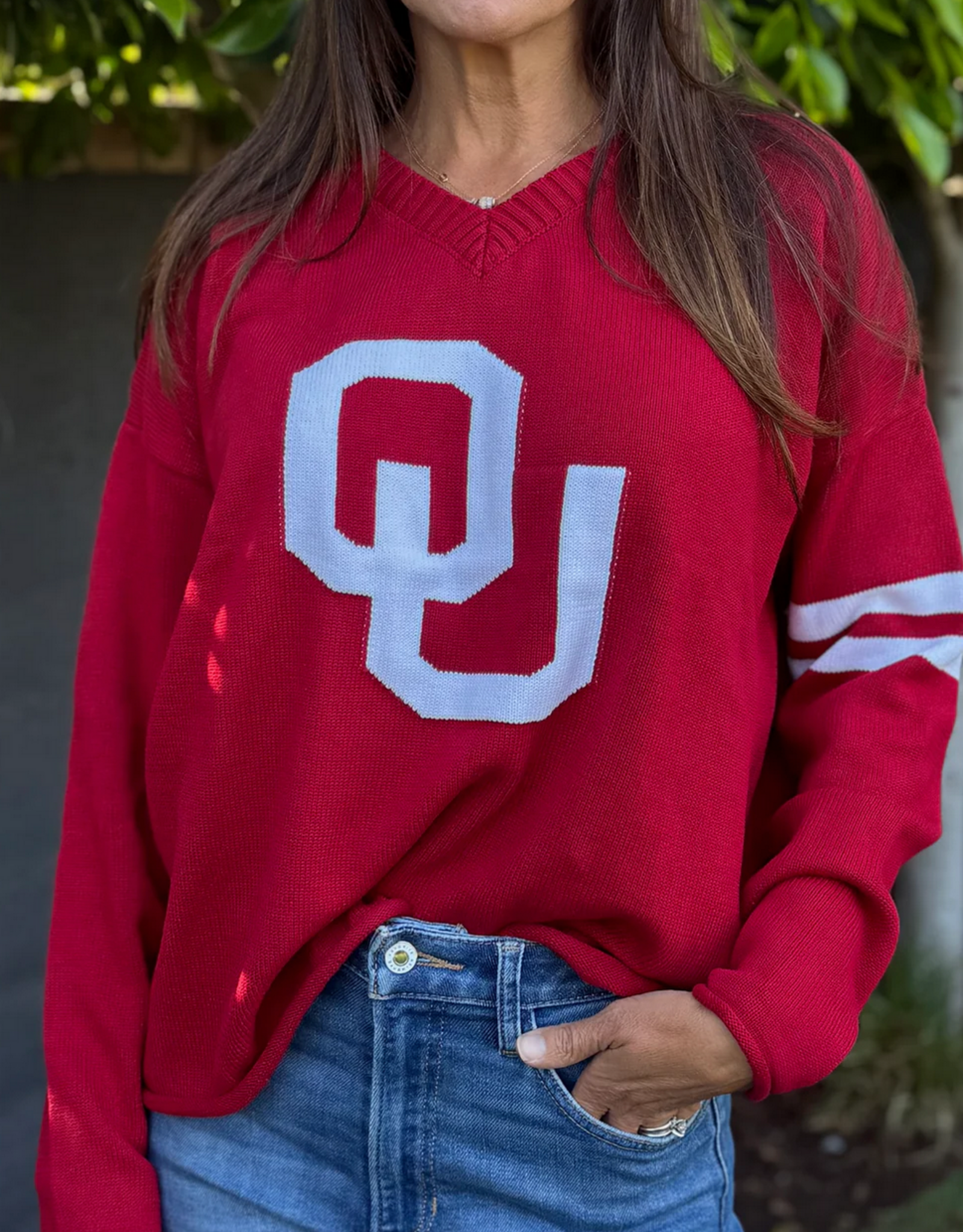 Newport Knits Womens Crimson OU V-Neck Sweater