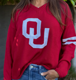 Newport Knits Womens Crimson OU V-Neck Sweater