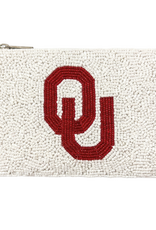 Fan Glam White Beaded OU Zip Top Coin Bag