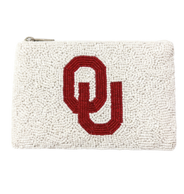 Fan Glam White Beaded OU Zip Top Coin Bag