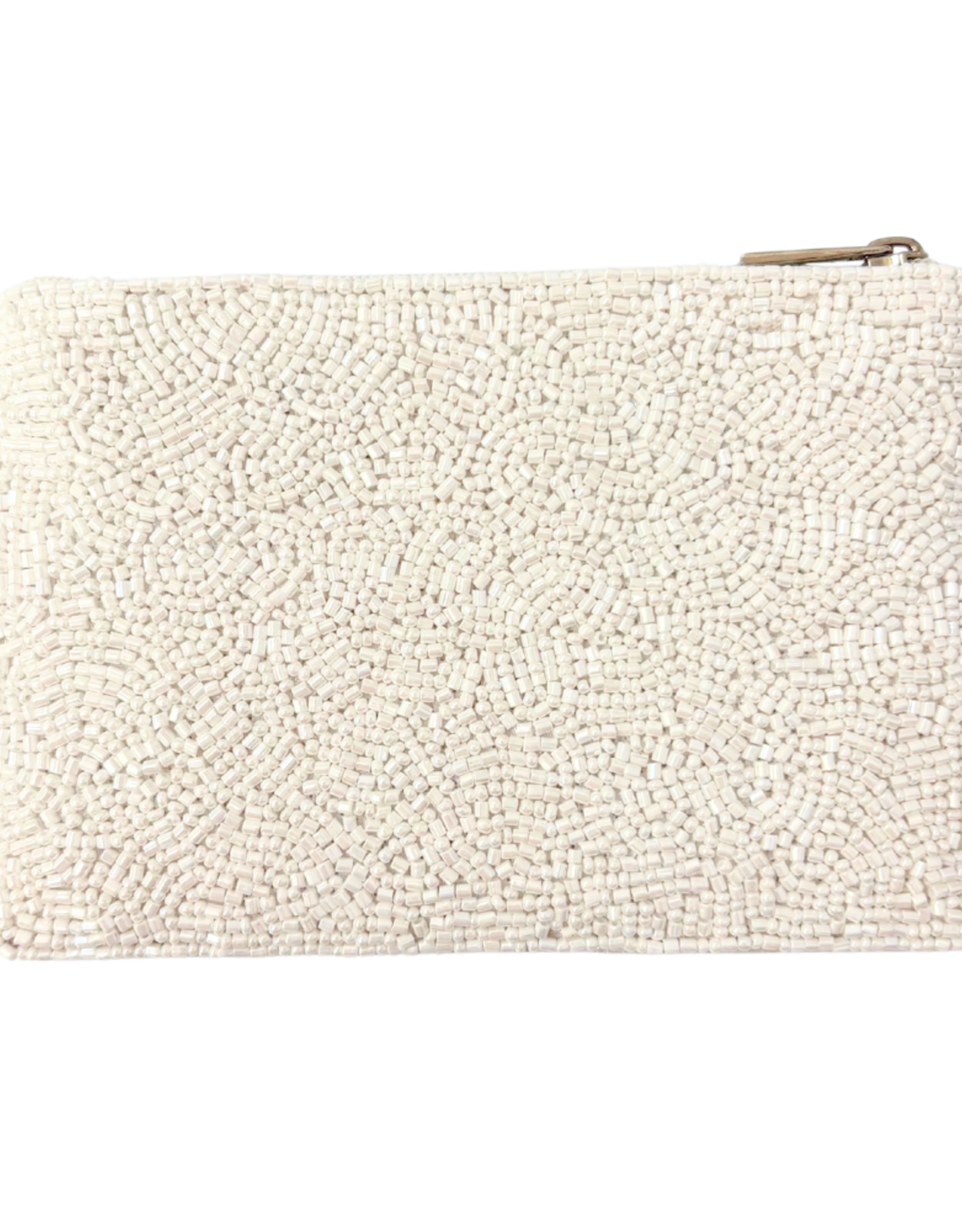 Fan Glam White Beaded OU Zip Top Coin Bag