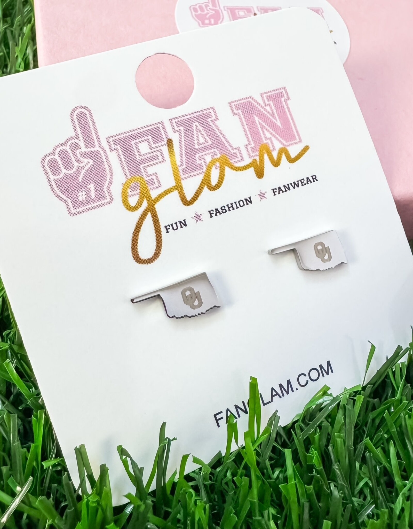 Fan Glam Silver State of Oklahoma Studs With OU Logo