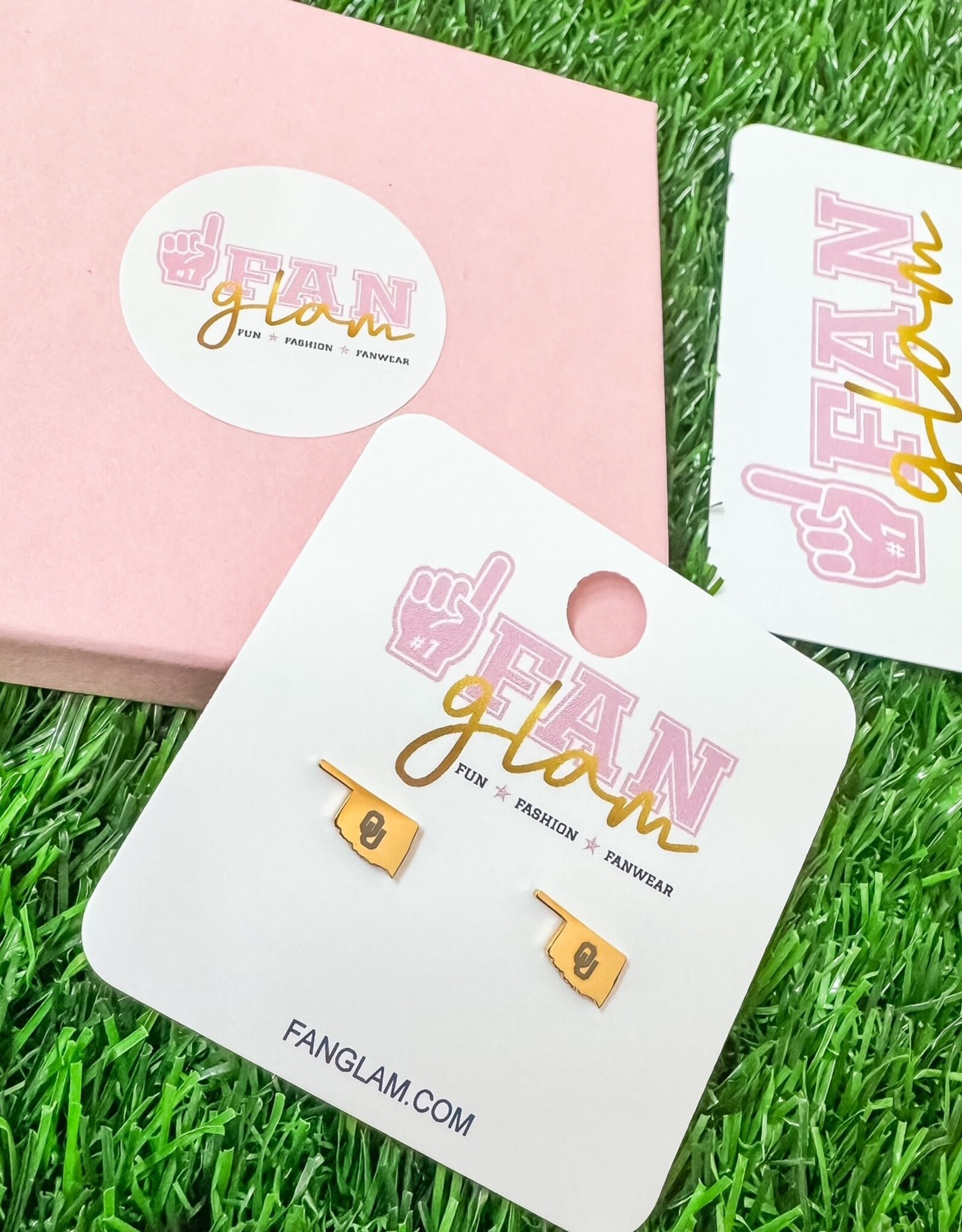 Fan Glam Gold State of Oklahoma with OU Studs