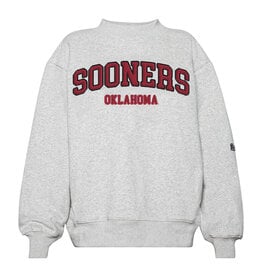 Hype & Vice Womens Heather Gray University of Oklahoma Mock Neck Crew
