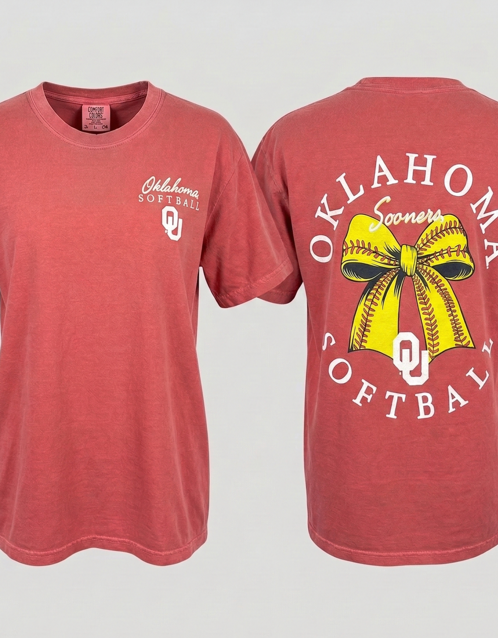 Comfort Colors Womens Oklahoma Sooners Softball Bow T-Shirt