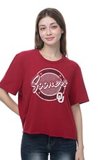 ZooZatz Women's Sooners Raw Edge Stretch Crop Tee